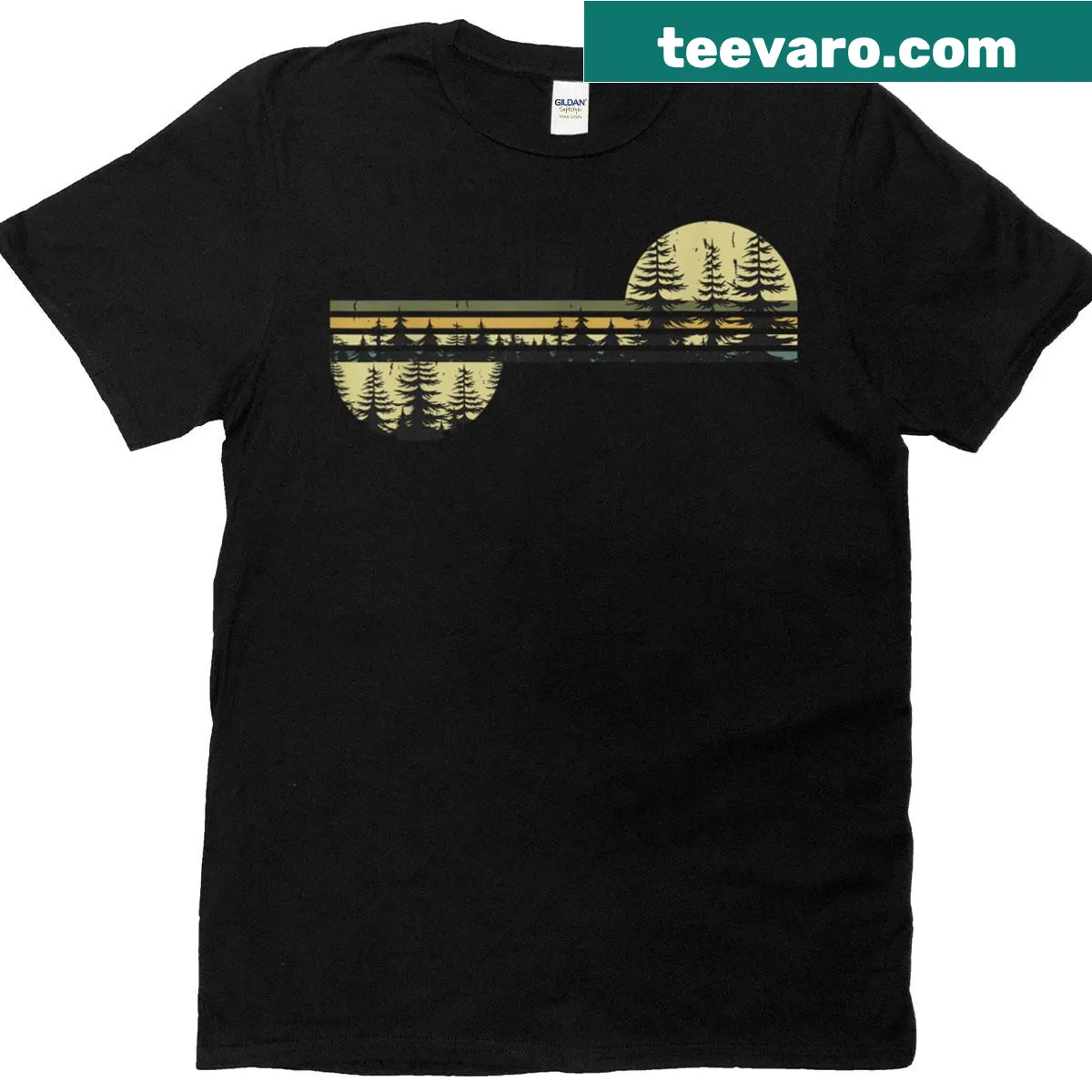 Vintage graphic T-shirt featuring retro forest tree design — on a men's t-shirt