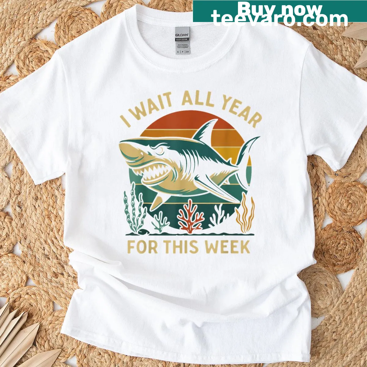 Retro shark lovers t-shirt with a humorous fishing slogan — on a men's t-shirt