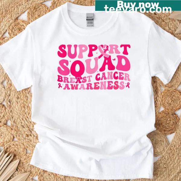Pink ribbon graphic T-shirt for breast cancer awareness