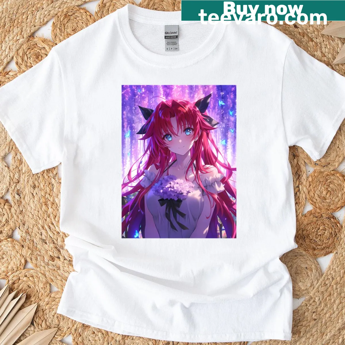Anime t-shirt featuring Rias Gremory with vibrant character design — on a men's t-shirt