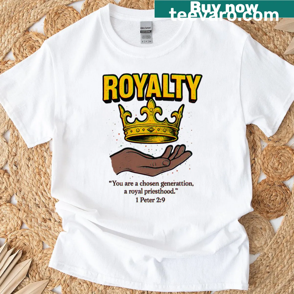 Inspirational shirt with 'Royalty In Christ' message — on a men's t-shirt