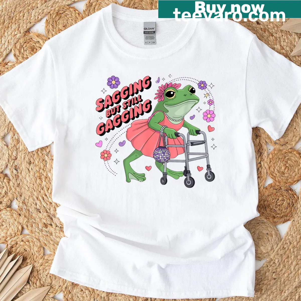 Funny T-shirt featuring a cartoon frog and a humorous phrase — on a men's t-shirt