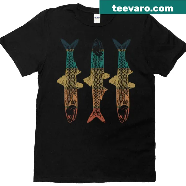 Minimalist line art T-shirt featuring sardines in a unique design