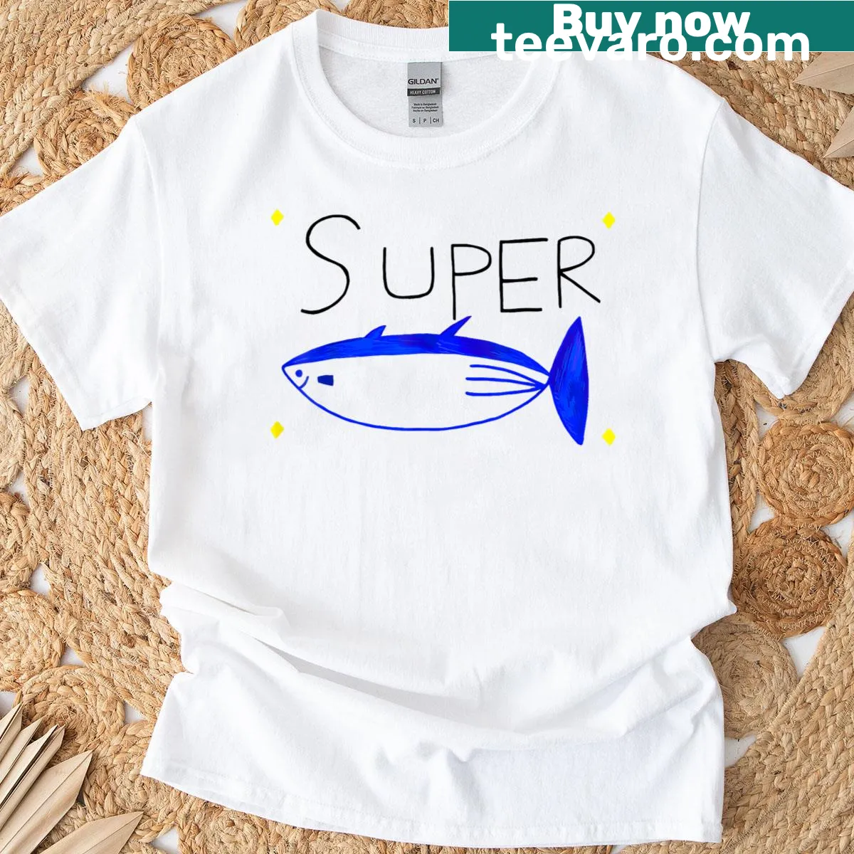 Cartoon tuna fish graphic inspired by Seok Jin — on a men's t-shirt