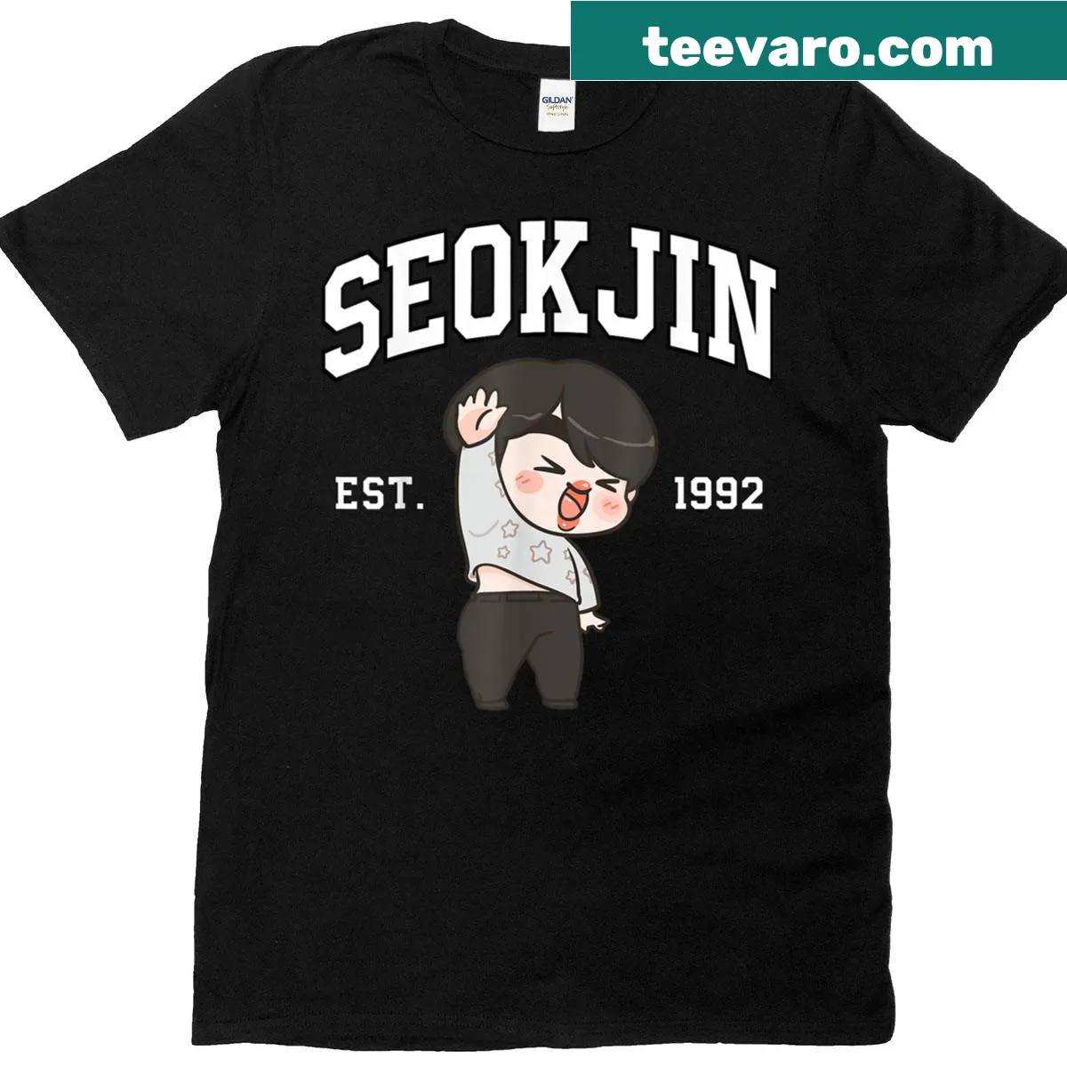 Cute chibi style Seokjin graphic T-shirt — on a men's t-shirt