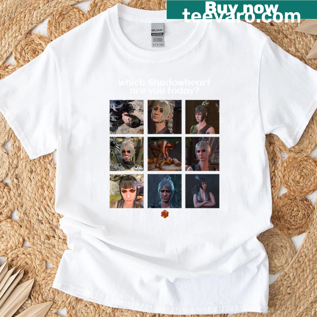 Funny Shadowheart meme graphic T-shirt from Baldur's Gate 3. — on a men's t-shirt