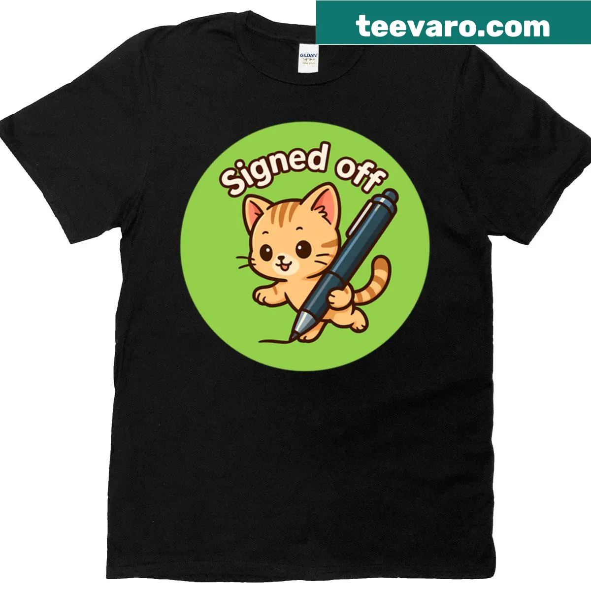 Humorous cat sticker illustration on a casual T-shirt — on a men's t-shirt