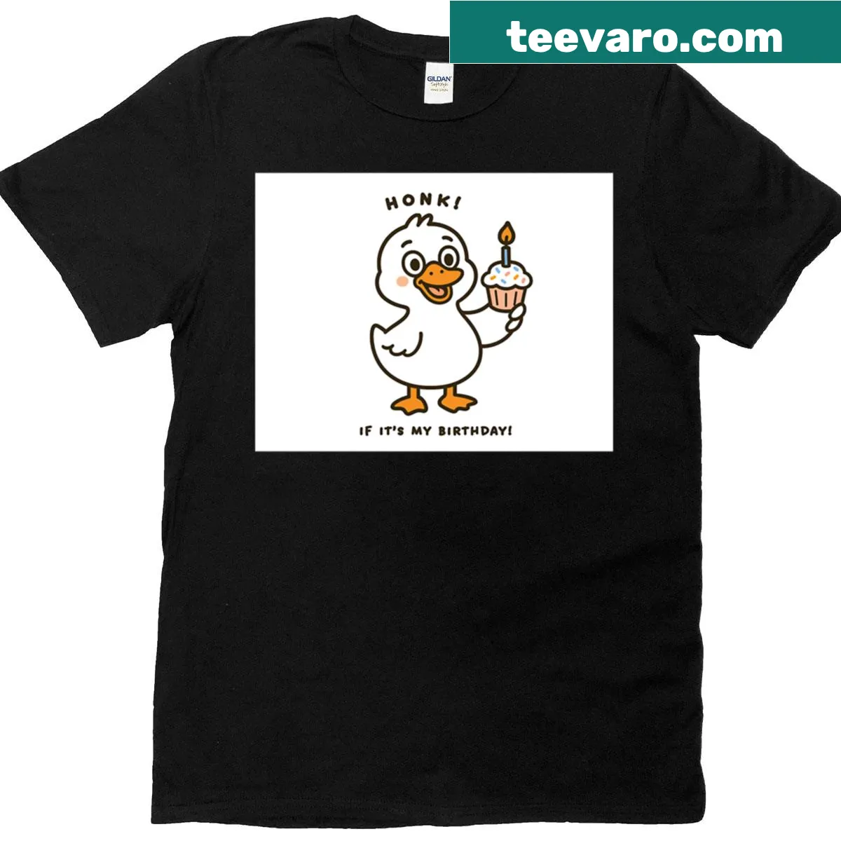 Cute birthday t-shirt with a playful goose illustration — on a men's t-shirt