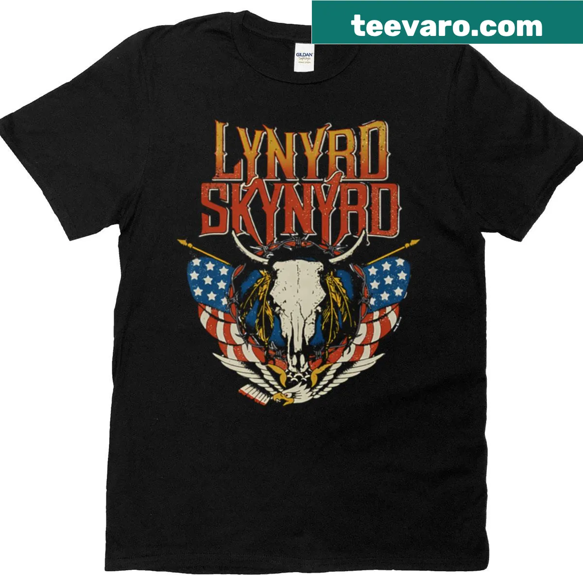 Tribute tee featuring flames and Southern rock imagery for Skynyrd fans — on a men's t-shirt