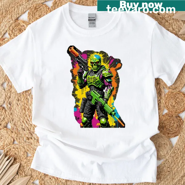 Skull warrior assassin graphic on T-shirt