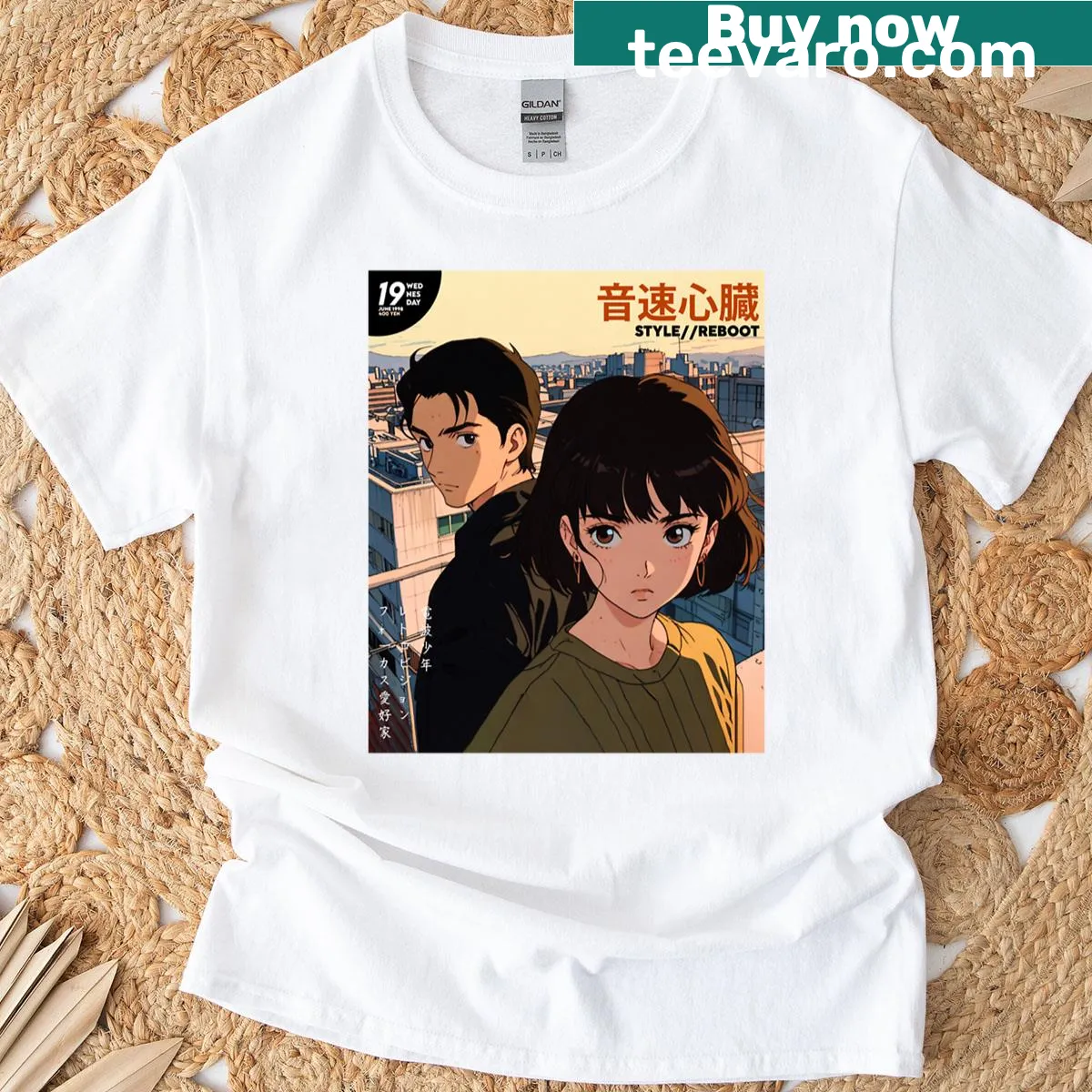 Sonic rooftop skyline illustration on a t-shirt — on a men's t-shirt