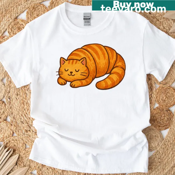 Cute striped cat graphic on T-shirt