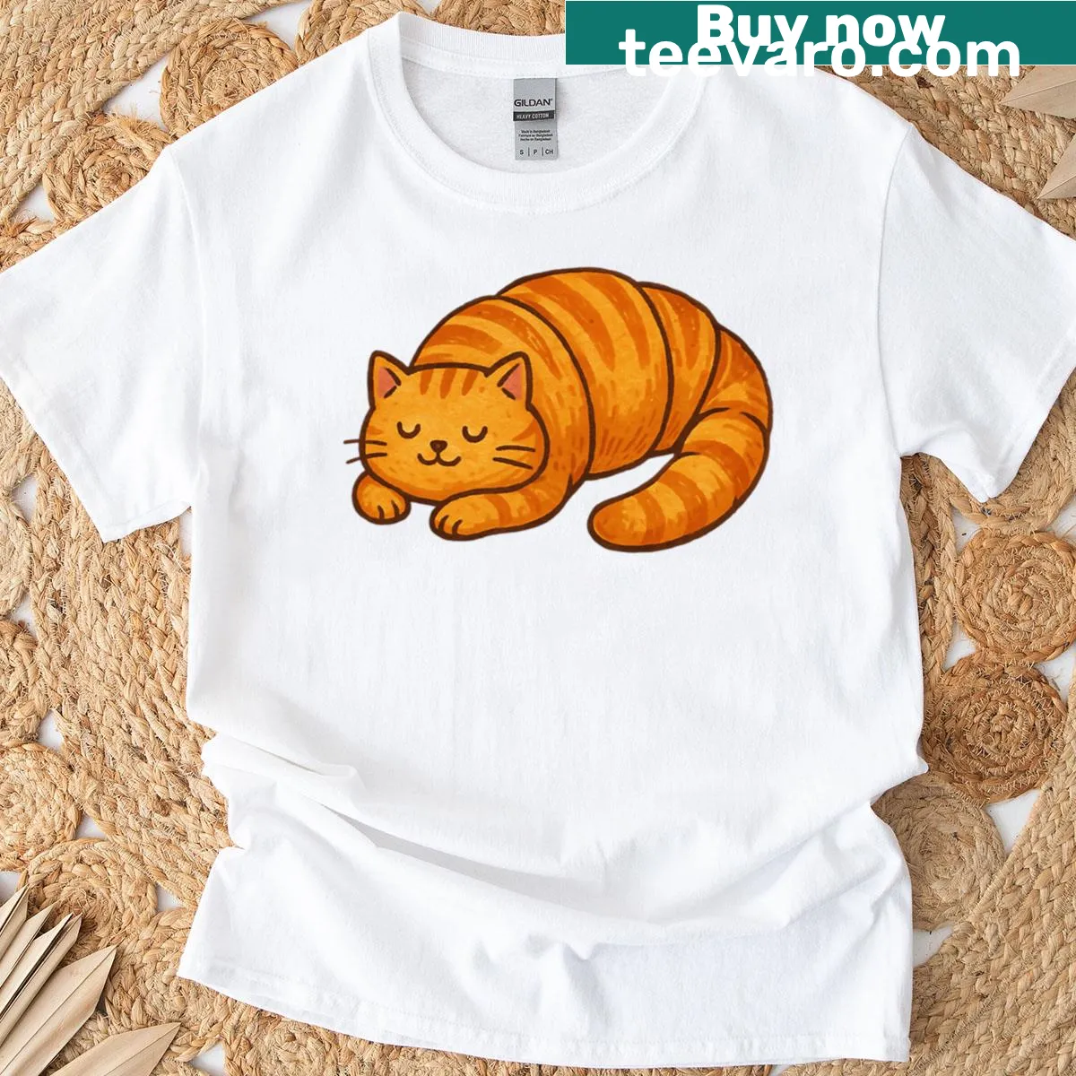 Cute striped cat graphic on T-shirt — on a men's t-shirt