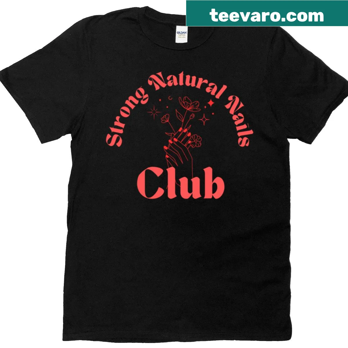 Natural nails-themed T-shirt with 'Strong Natural Nails Club' text — on a men's t-shirt