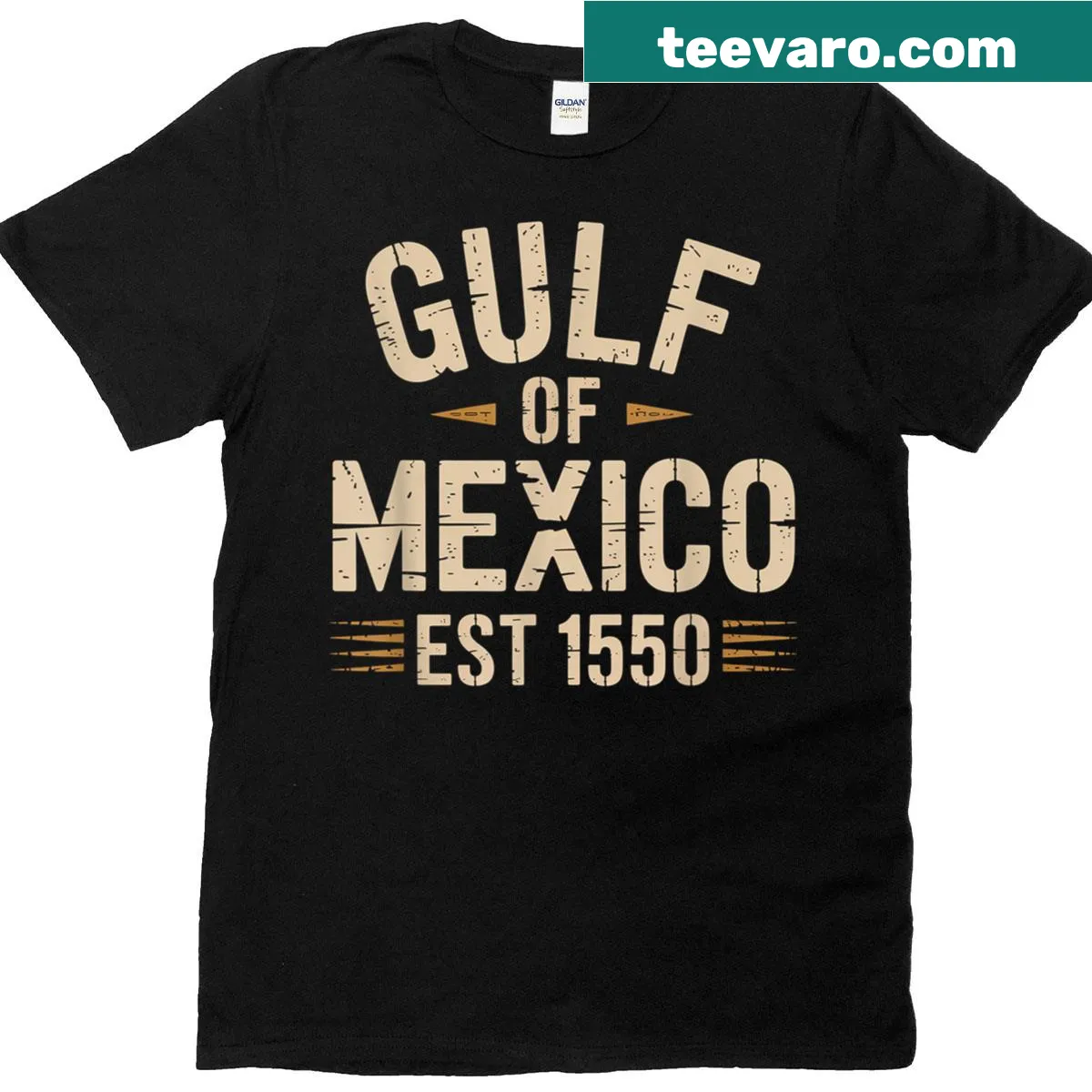 Retro vintage Gulf of Mexico t-shirt with historical typography — on a men's t-shirt
