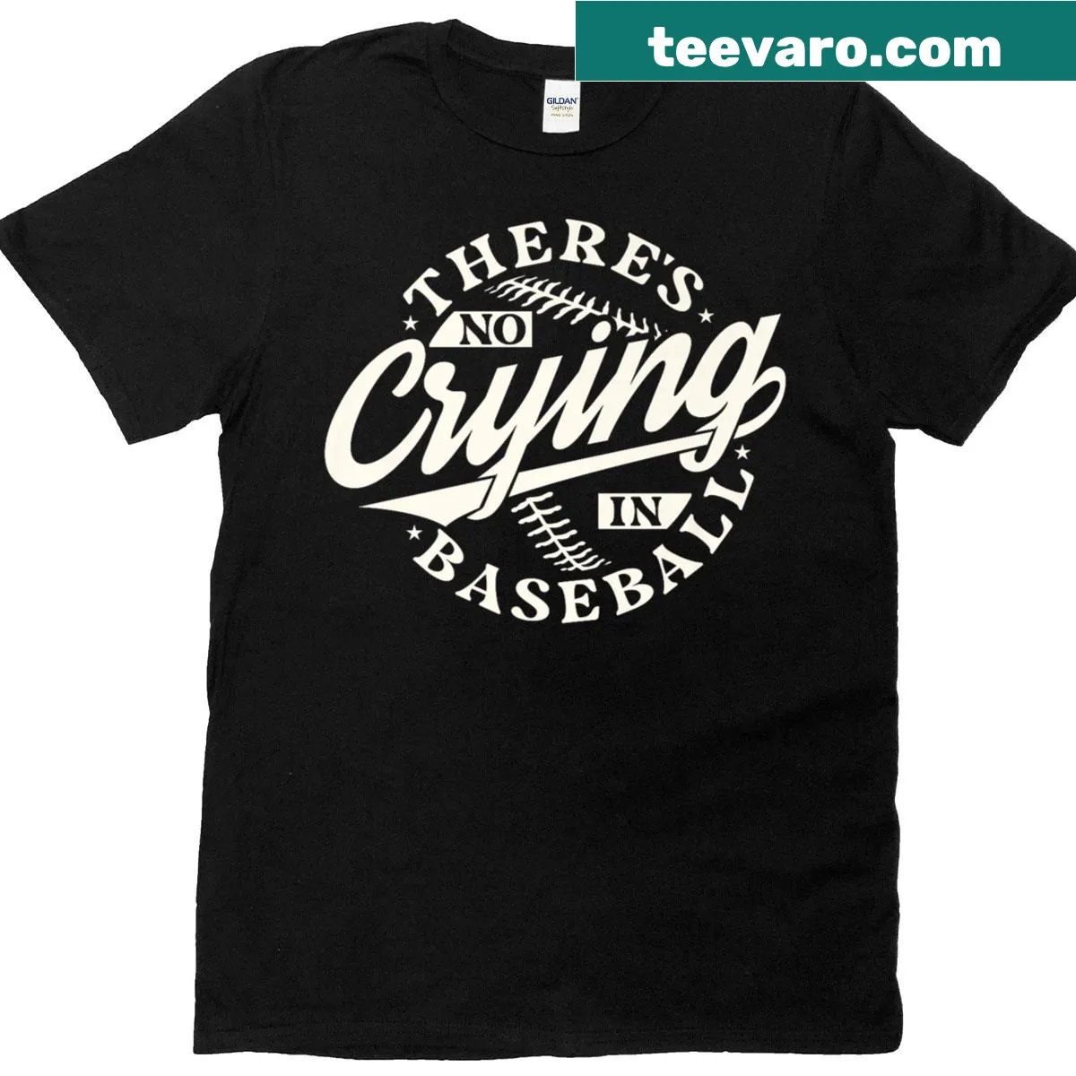 Funny t-shirt with 'There Is No Crying In Baseball' text design — on a men's t-shirt