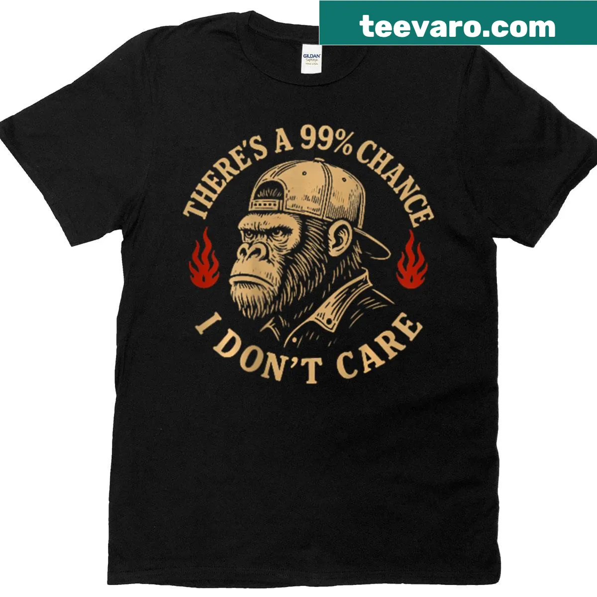 Funny T-shirt with monkey graphic and text: There's a 99% chance I don't care — on a men's t-shirt