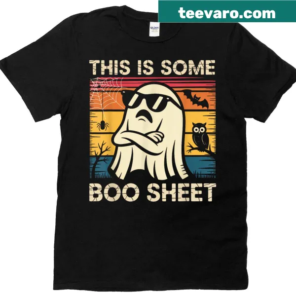 Ghost graphic T-shirt featuring funny 'This Is Some Boo Sheet' text