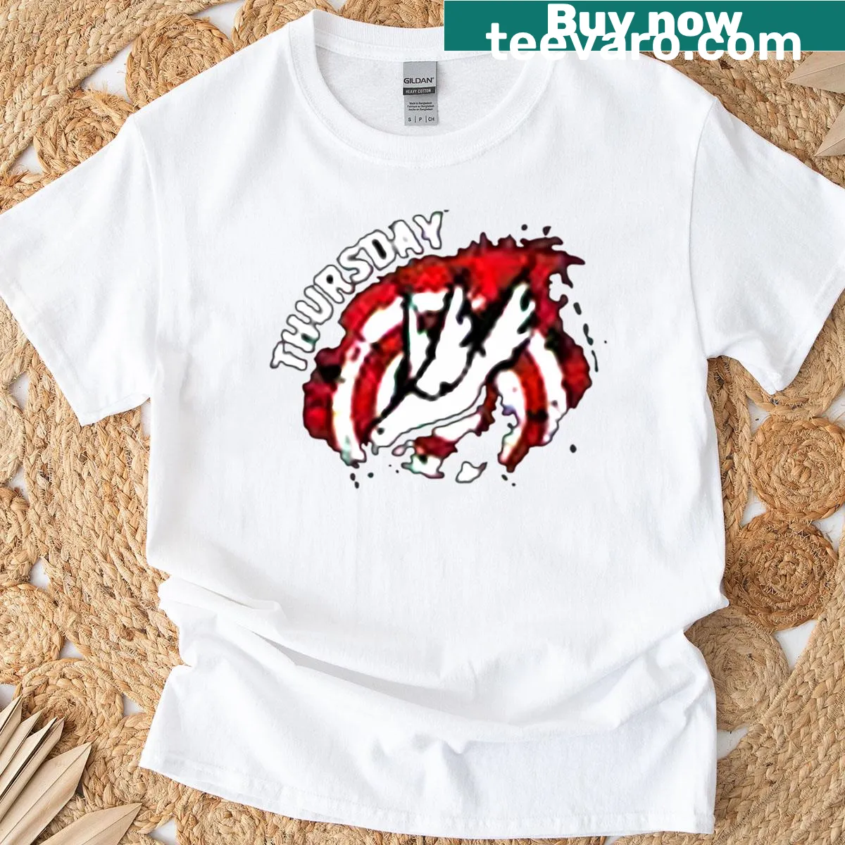 Indie rock band inspired T-shirt with bold typography design — on a men's t-shirt