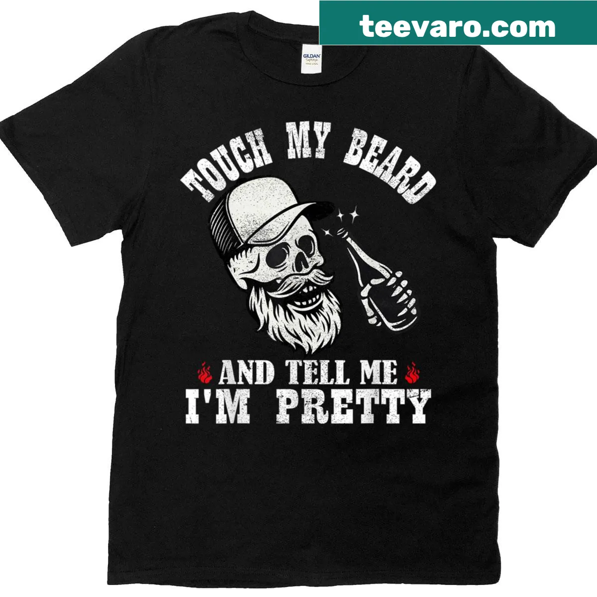 Funny T-shirt with 'Touch My Beard And Tell Me I'm Pretty' quote — on a men's t-shirt