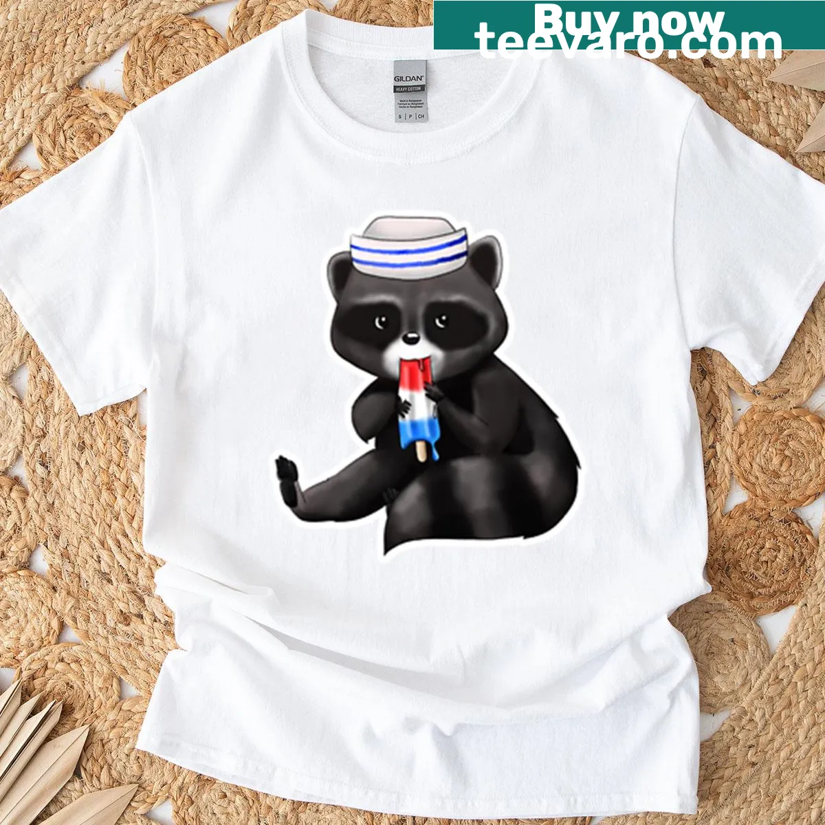 Cartoon T-shirt featuring a raccoon graphic — on a men's t-shirt