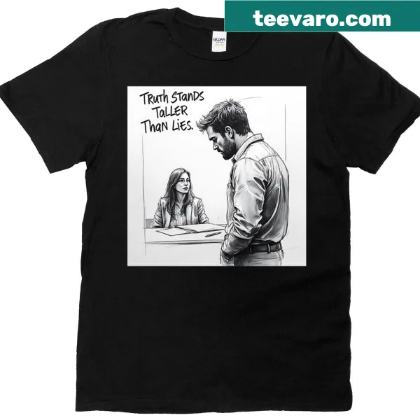 T-shirt displaying the phrase 'Truth Stands Taller Than Lies'.