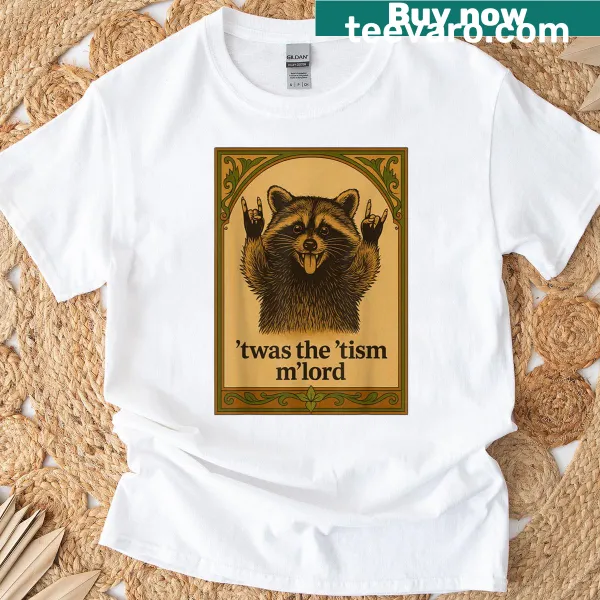 Humorous raccoon meme graphic on t-shirt
