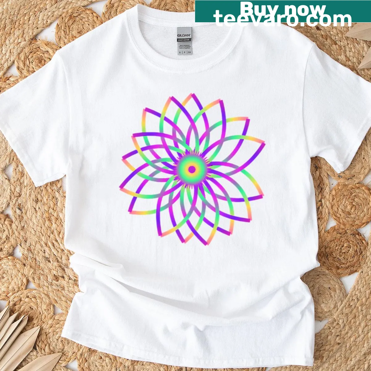 Playful T-shirt with geometric spirograph design — on a men's t-shirt