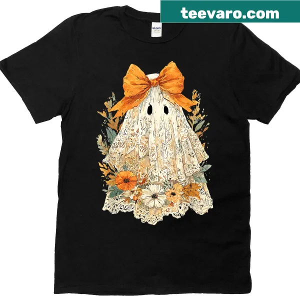 Cute vintage Halloween T-shirt featuring a floral ghost graphic.