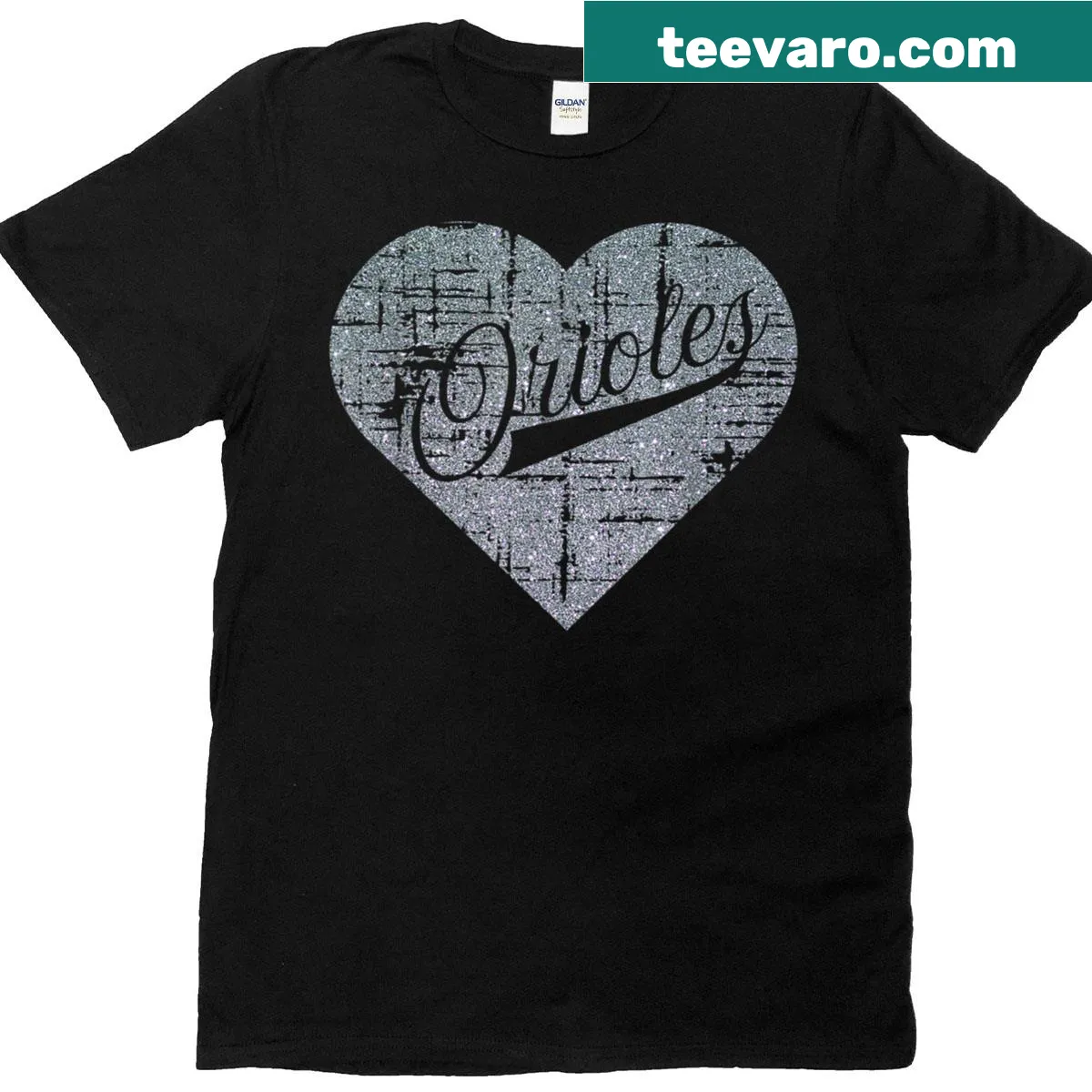 Personalized vintage Orioles t-shirt with heart design — on a men's t-shirt