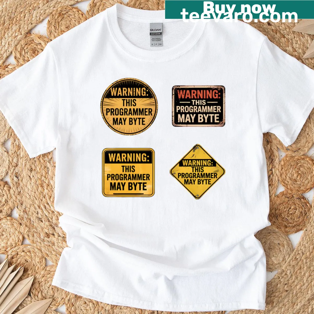 Funny t-shirt with a programmer joke about bytes — on a men's t-shirt