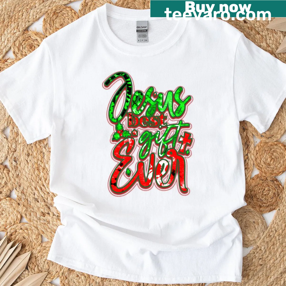 T-shirt featuring the text 'Wear Jesus Best Gift Ever' in a charming design — on a men's t-shirt