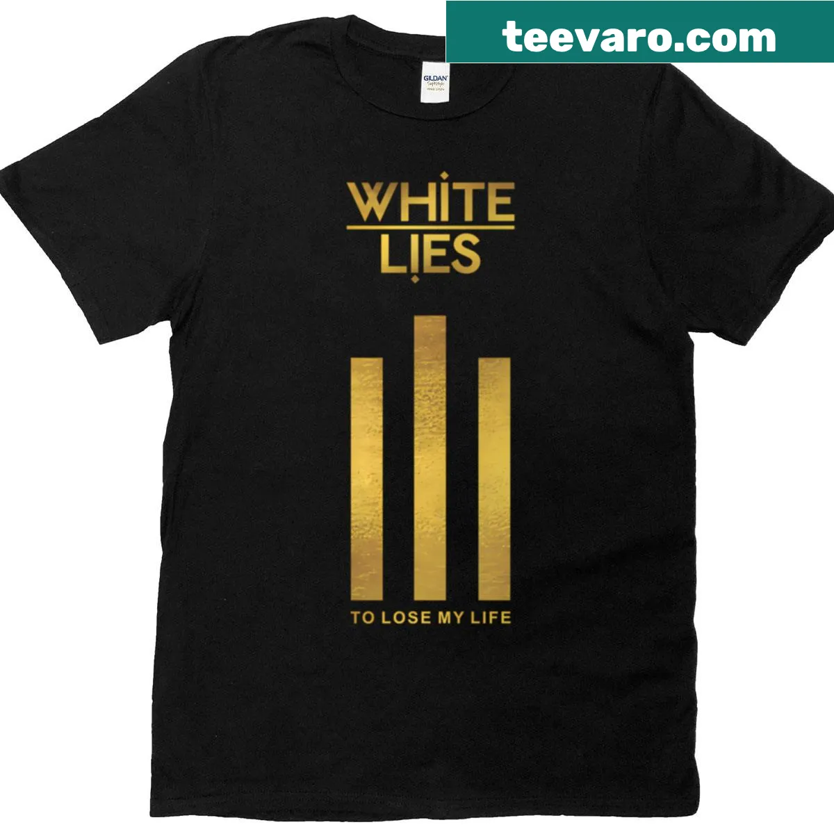 Inspirational typography t-shirt with the phrase 'Whispered Truths Inspired By White Lies' — on a men's t-shirt