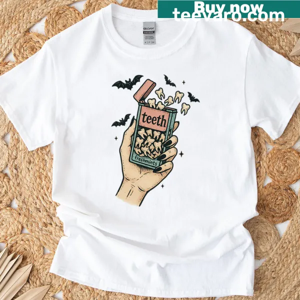 Funny t-shirt with Witchcraft and Teeth Mints text