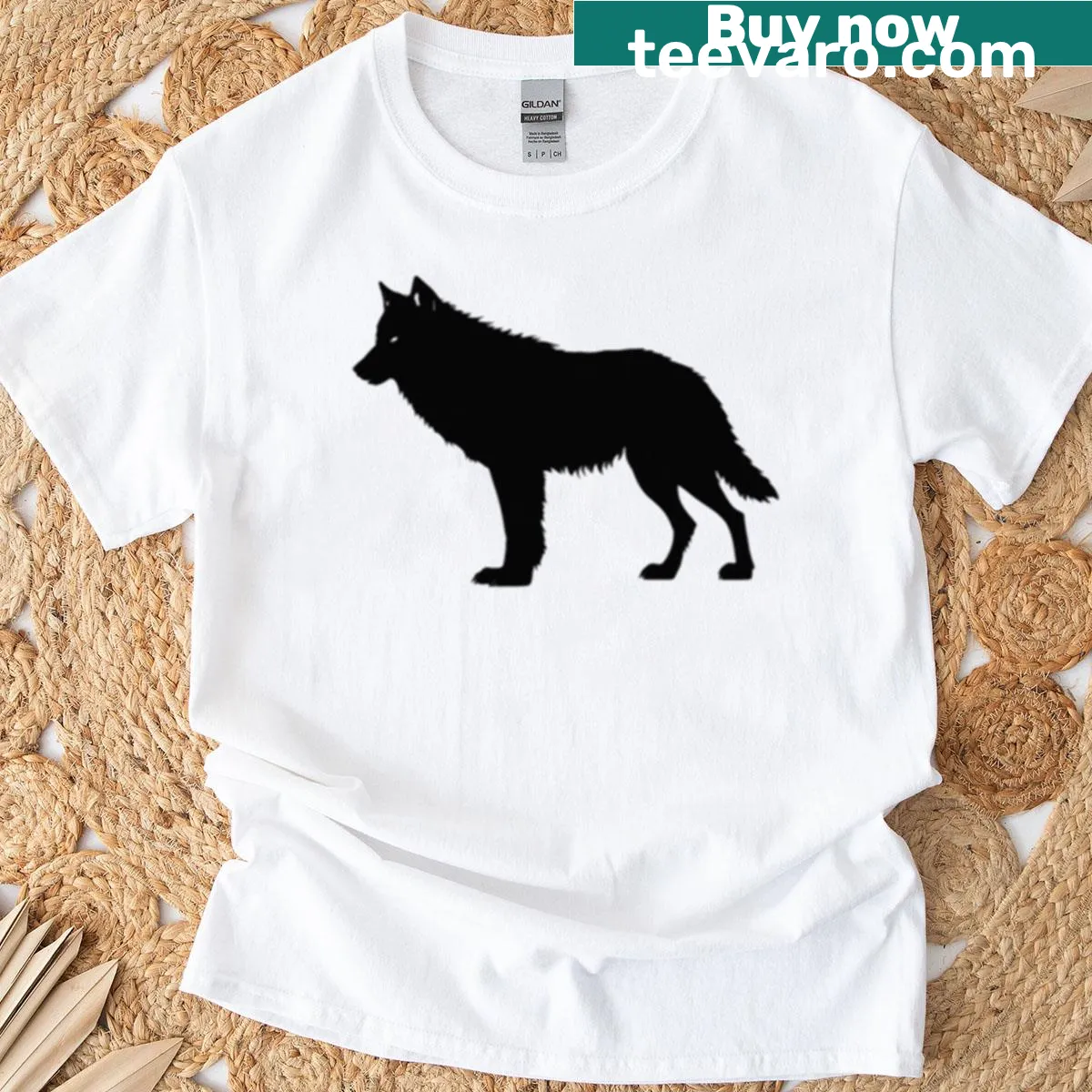 Minimalist wolf silhouette graphic tee — on a men's t-shirt