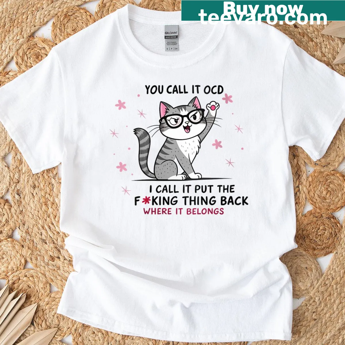 Bold text graphic about organization on women's T-shirt — on a men's t-shirt