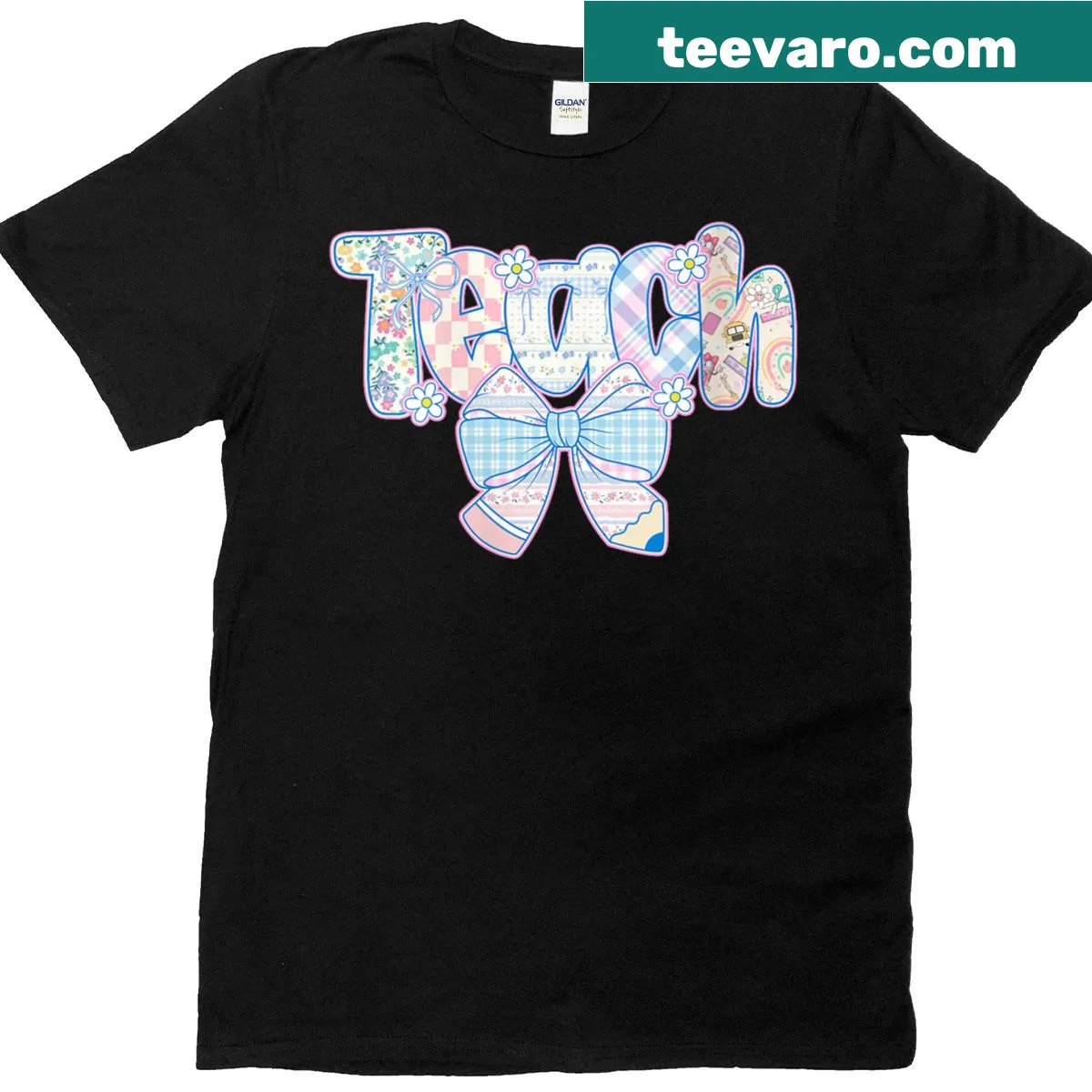 Cute teacher t-shirt with a bow graphic for back to school — on a men's t-shirt