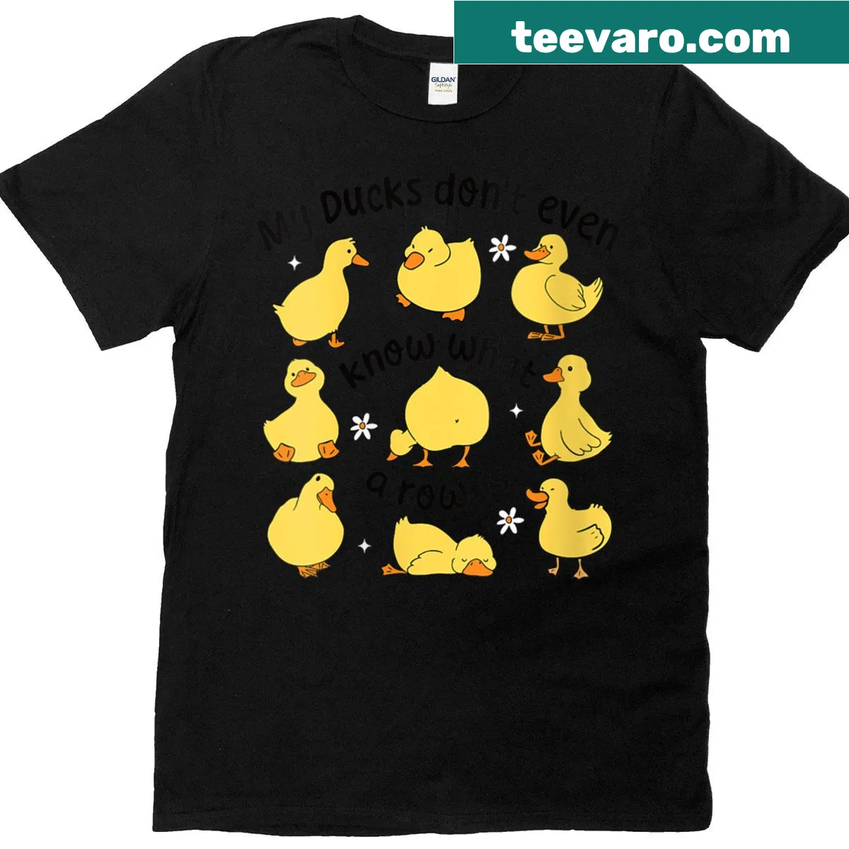 Funny t-shirt with the phrase 'My Ducks Don't Even Know What A Row Is' — on a men's t-shirt