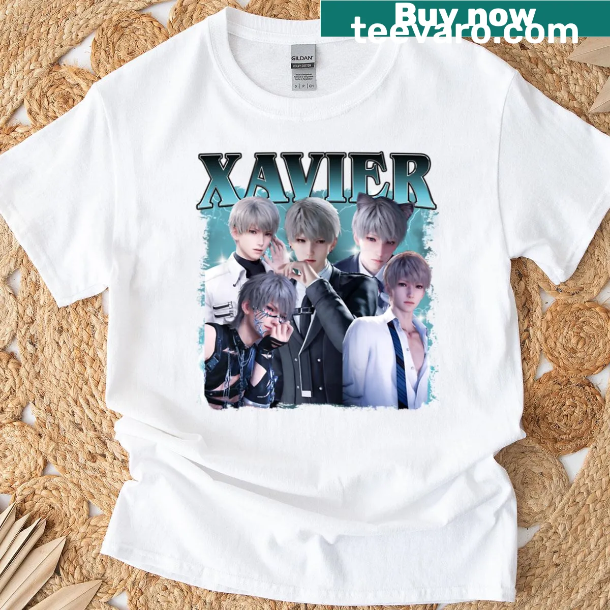 T-shirt featuring deep space and love-themed illustration — on a men's t-shirt