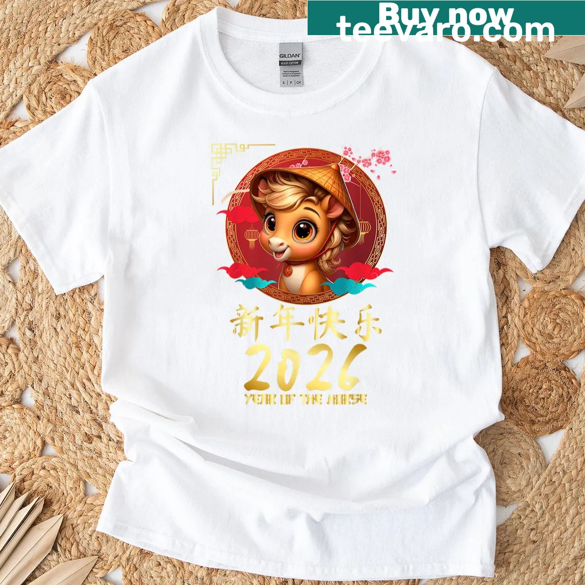 Cute kids T-shirt featuring a horse for Year Of The Horse 2026 — on a men's t-shirt