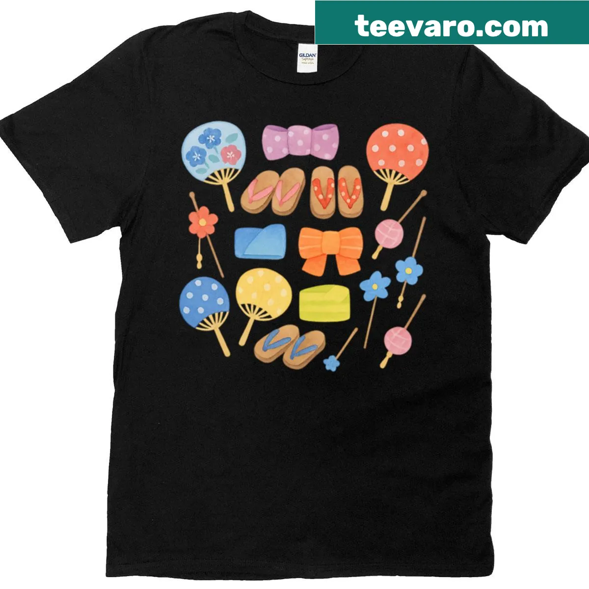 Illustrative t-shirt inspired by traditional Japanese yukata design. — on a men's t-shirt