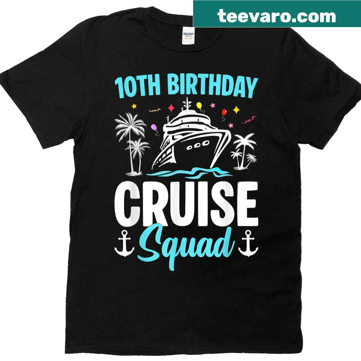 Fun birthday t-shirt featuring 'Cruise Squad' design for 10th birthday — on a men's t-shirt