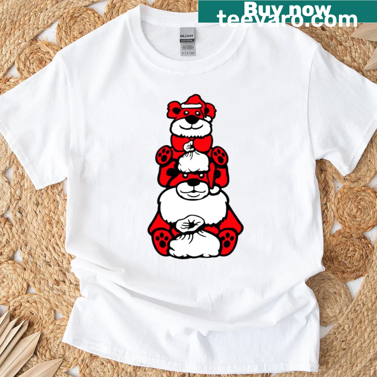 Festive t-shirt with two bear Santas for dad and son — on a men's t-shirt