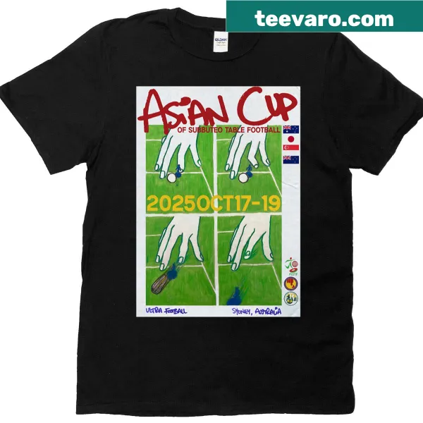 Poster-style Subbuteo Table Football T-shirt featuring the 2025 Asian Cup