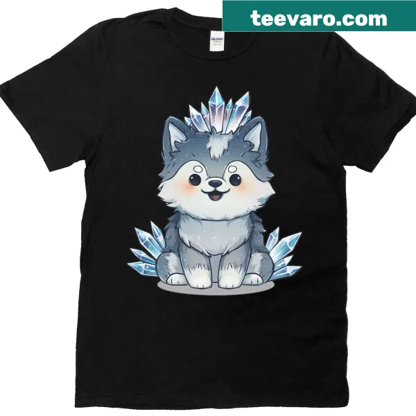 Cute illustrated T-shirt of a happy little husky