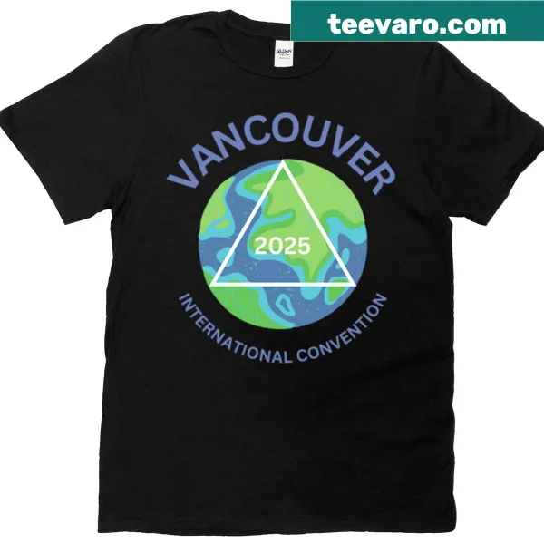 T-shirt featuring the Aa International Convention Vancouver 2025 design