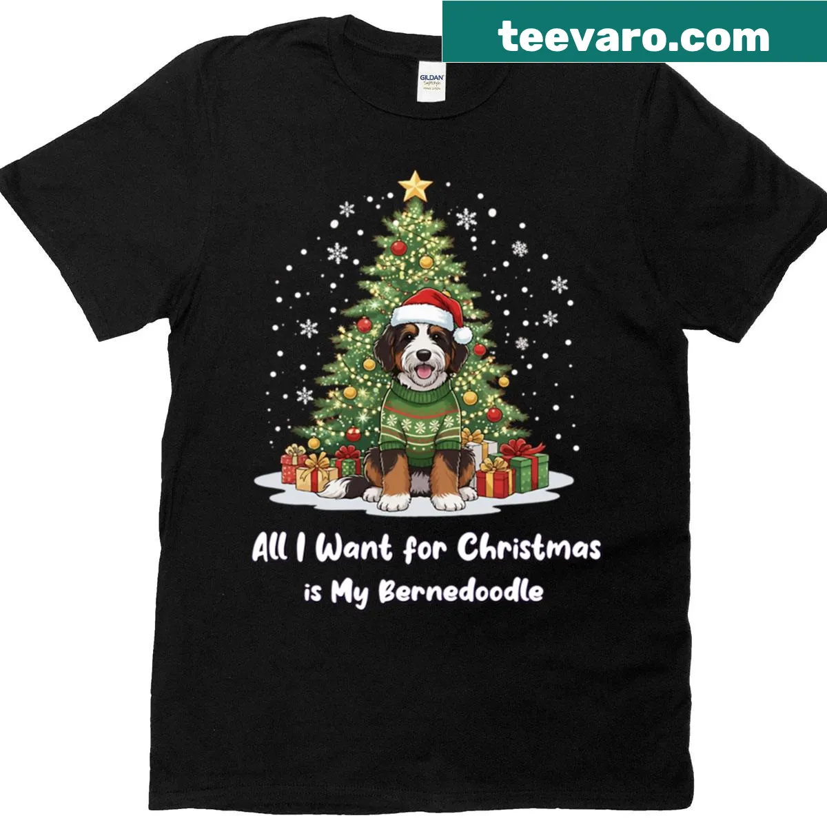 Festive T-shirt expressing love for a Bernedoodle during Christmas — on a men's t-shirt
