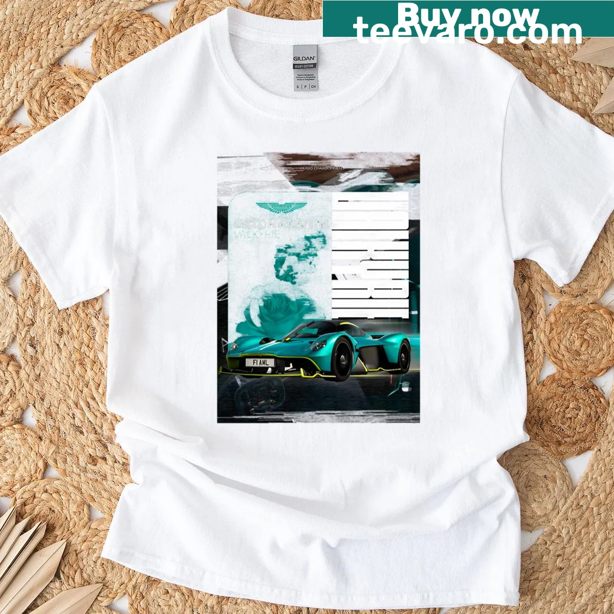 T-shirt featuring the Aston Martin Valkyrie graphic — on a men's t-shirt