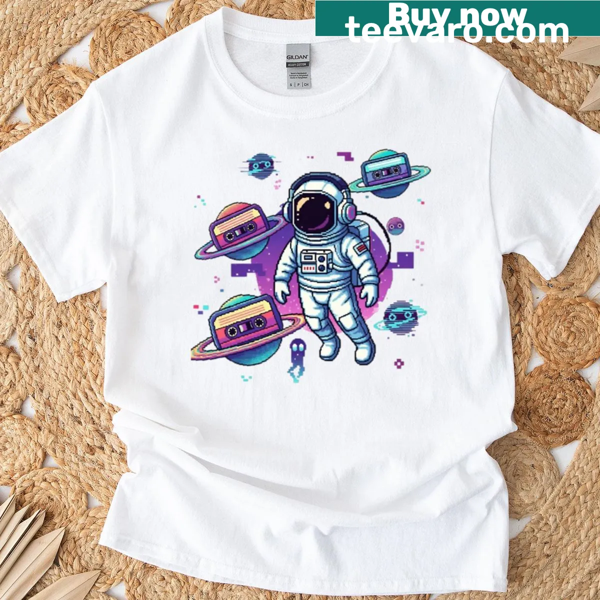Vintage 90s astronaut graphic T-shirt — on a men's t-shirt
