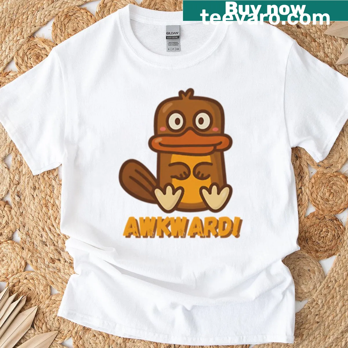 Funny platypus t-shirt with an awkward expression — on a men's t-shirt